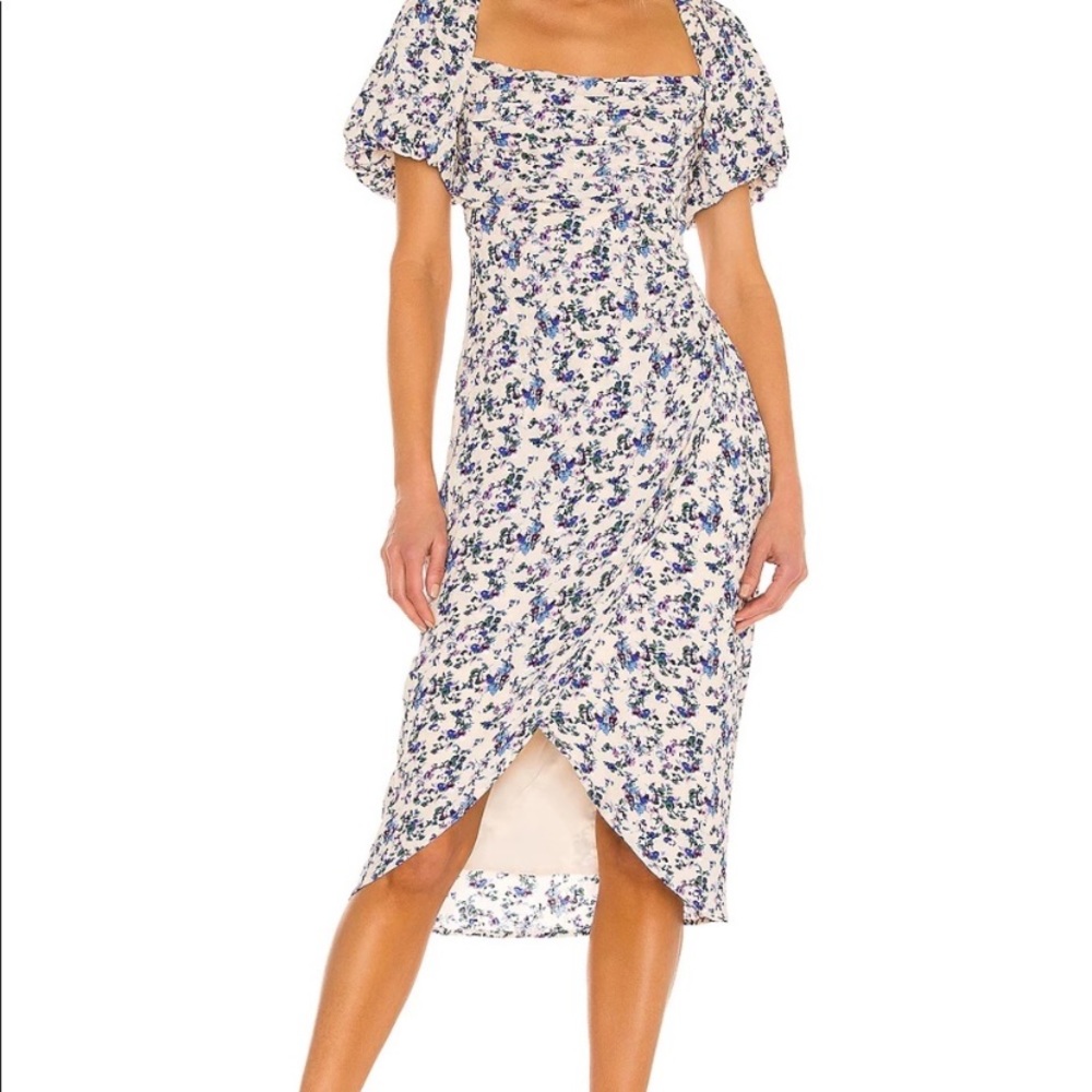 ASTR the Label SQUARE NECK BUBBLE SLEEVE DRESS IN CREAM MULTI DITSY